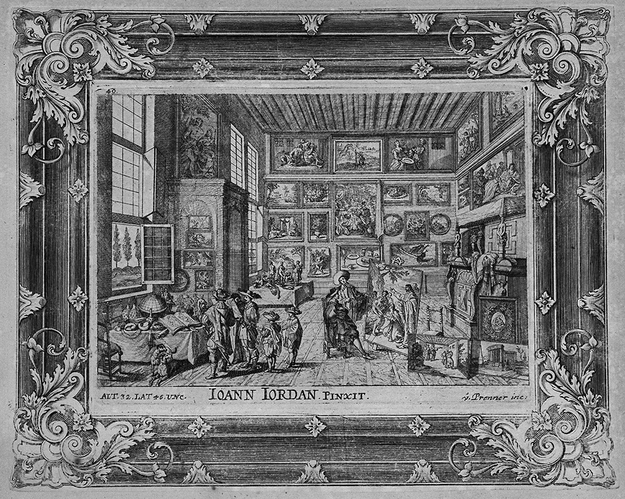 Leopoldo Guglielmo arciduca visita la sua galleria di Bruxelles (stampa, stampa composita) di Prenner Anton Joseph von, Teniers David il Giovane (sec. XVIII)