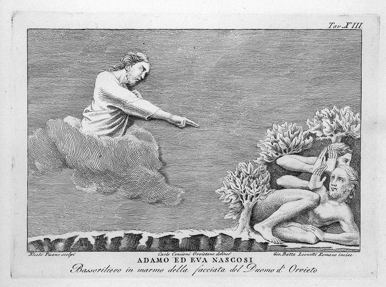 Adamo ed Eva rimproverati da Dio (stampa, elemento d'insieme) di Leonetti Giovanni Battista, Cencioni Carlo (sec. XVIII)
