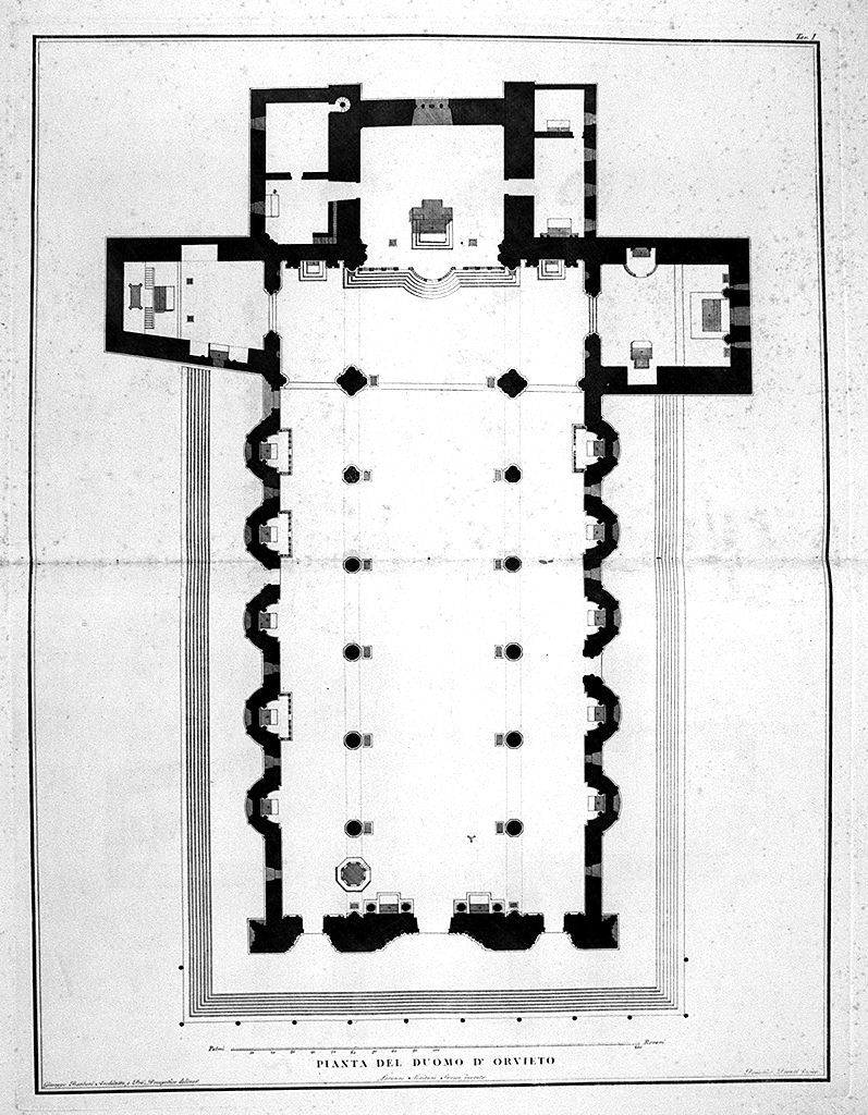 pianta del Duomo di Orvieto (stampa, elemento d'insieme) di Pronti Domenico, Barberi Giuseppe (sec. XVIII)