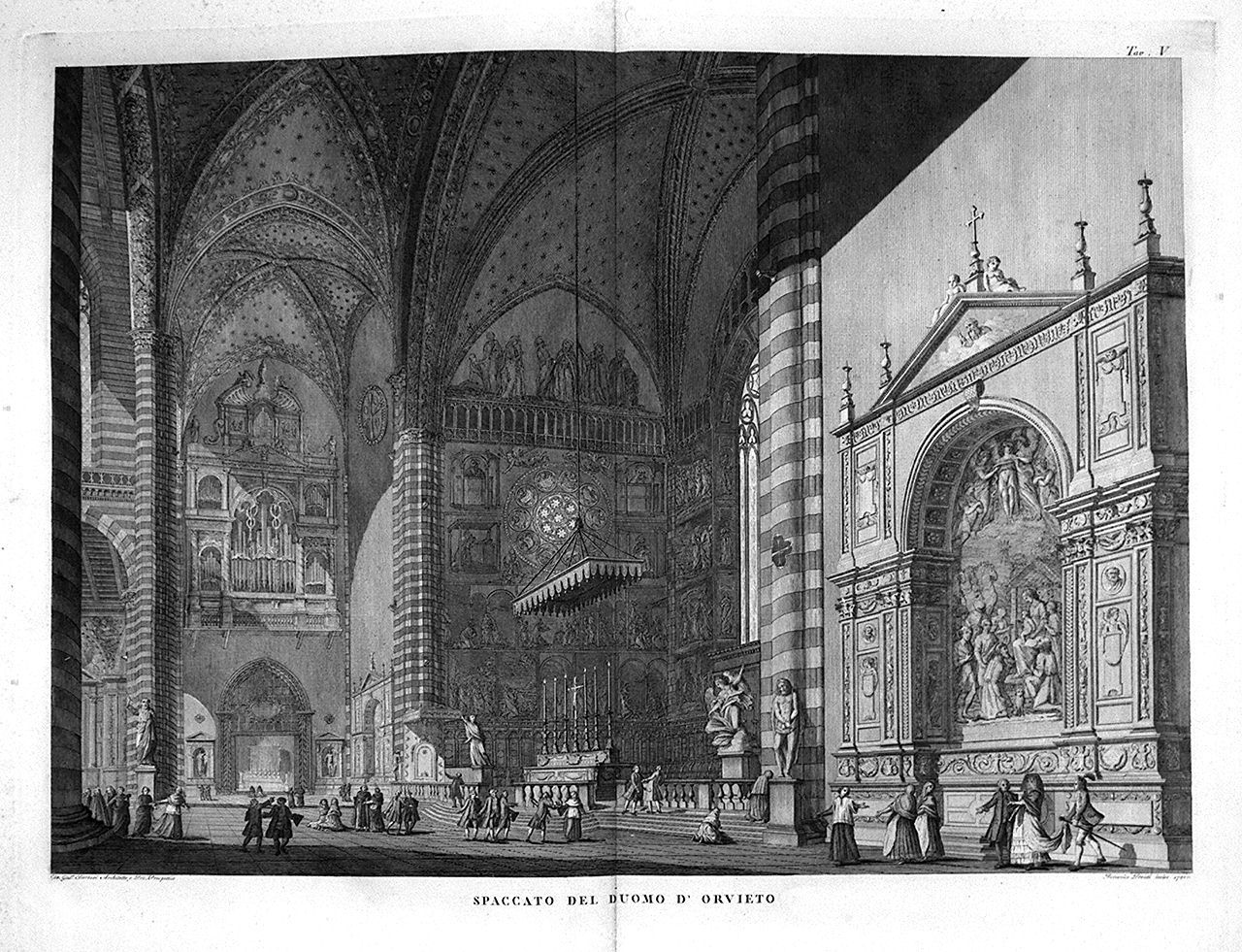 veduta dell'interno del Duomo di Orvieto (stampa, elemento d'insieme) di Pronti Domenico, Barberi Giuseppe (sec. XVIII)