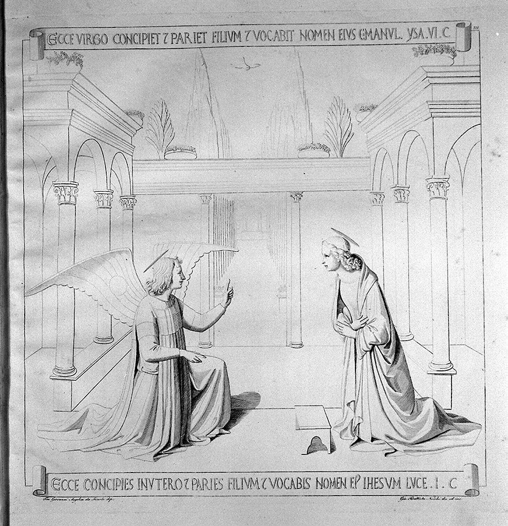 Annunciazione (stampa, elemento d'insieme) di Nocchi Giovanni Battista, Guido di Pietro detto Beato Angelico (sec. XIX)