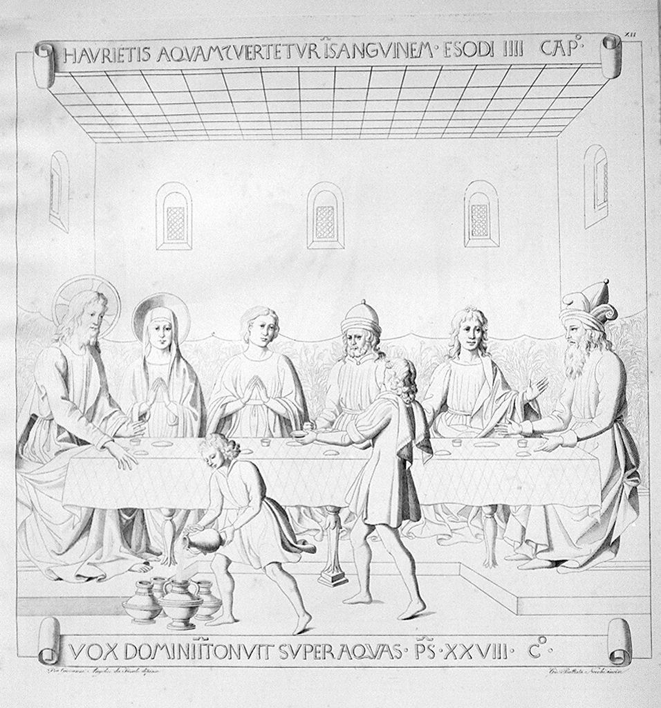 nozze di Cana (stampa smarginata, elemento d'insieme) di Nocchi Giovanni Battista, Baldovinetti Alessio (sec. XIX)