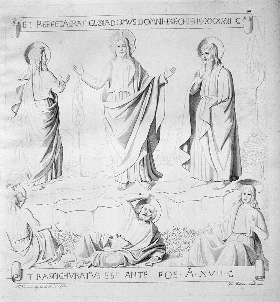 trasfigurazione (stampa smarginata, elemento d'insieme) di Nocchi Giovanni Battista, Baldovinetti Alessio (sec. XIX)