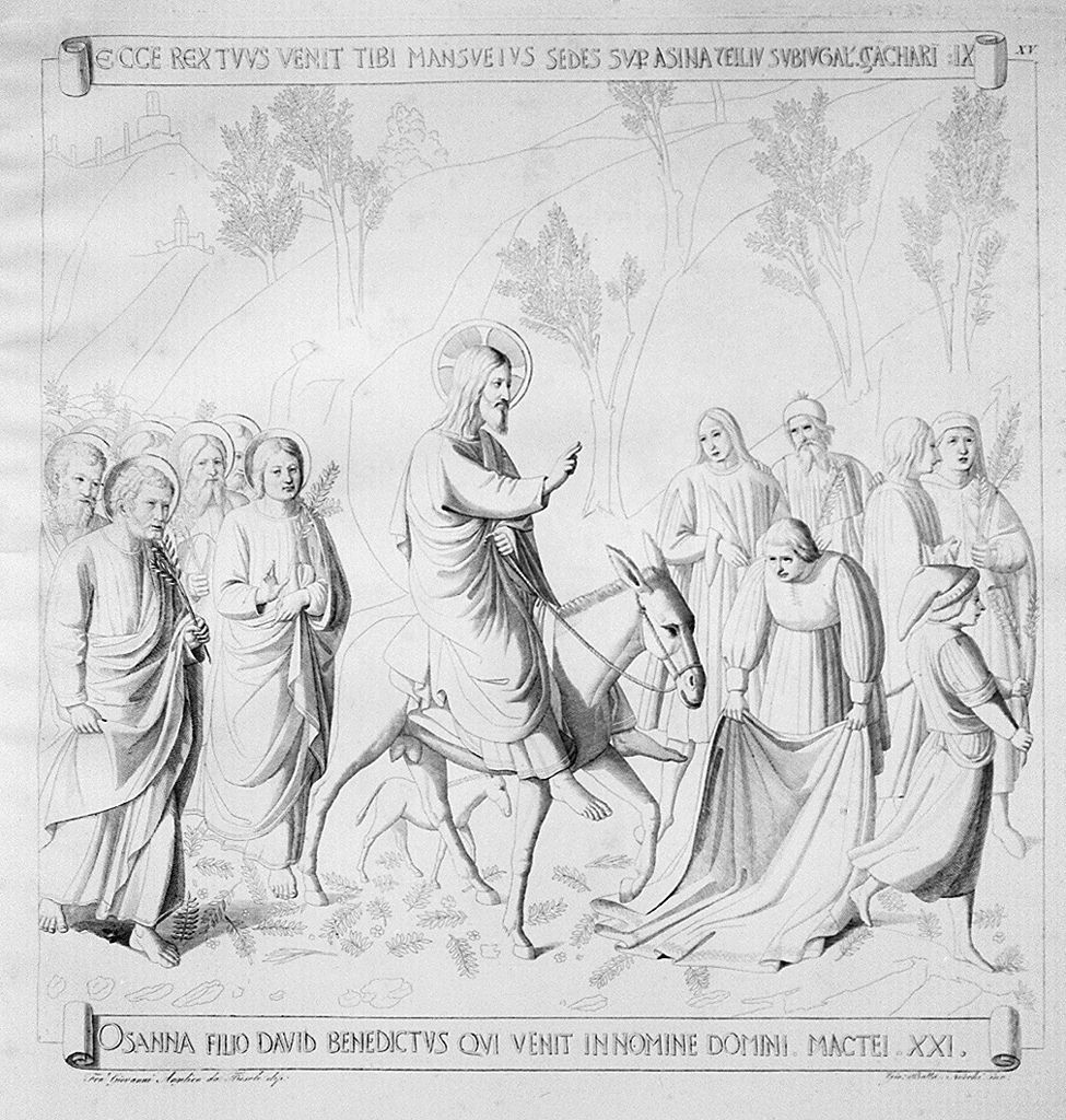 entrata di Cristo in Gerusalemme (stampa, elemento d'insieme) di Nocchi Giovanni Battista, Guido di Pietro detto Beato Angelico (sec. XIX)