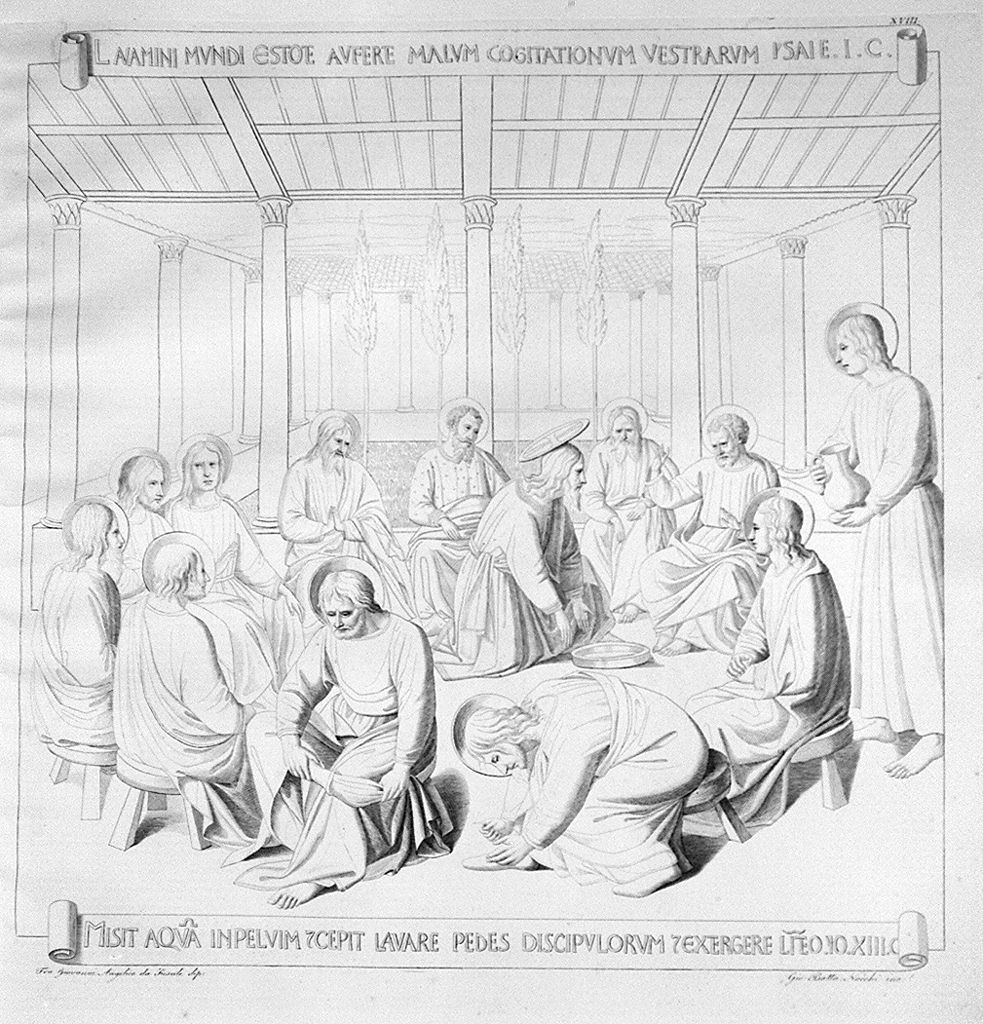 Cristo lava i piedi degli apostoli (stampa smarginata, elemento d'insieme) di Nocchi Giovanni Battista, Guido di Pietro detto Beato Angelico (sec. XIX)