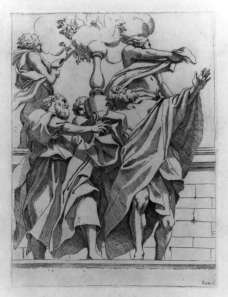 apostoli con adolescenti (stampa, elemento d'insieme) di Badalocchio Sisto, Allegri Antonio detto Correggio (sec. XVII)