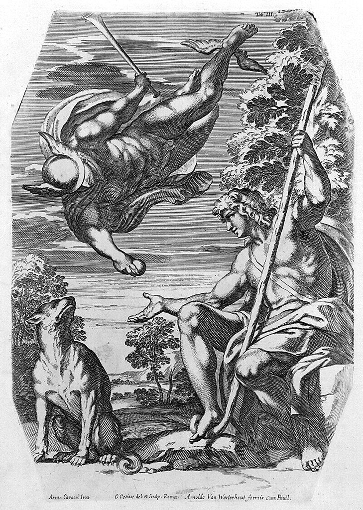Mercurio consegna a Paride la mela d'oro (stampa, elemento d'insieme) di Cesi Carlo, Carracci Annibale (sec. XVII, sec. XVII, sec. XVIII)