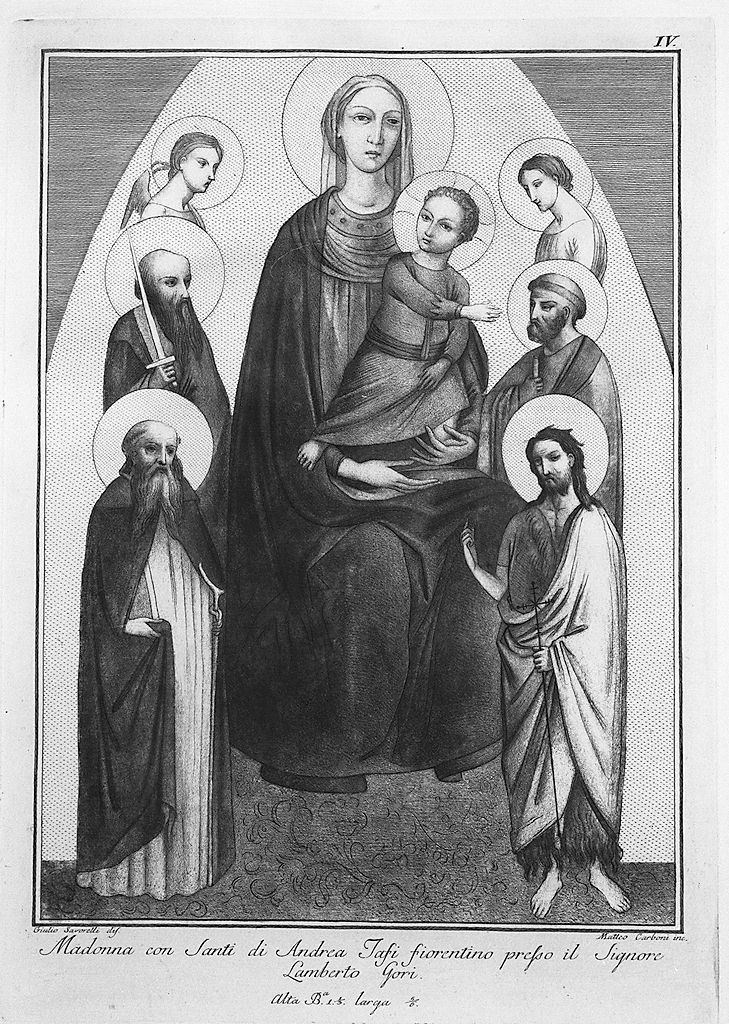 Madonna con Bambino e Santi (stampa, elemento d'insieme) di Carboni Matteo (sec. XVIII)