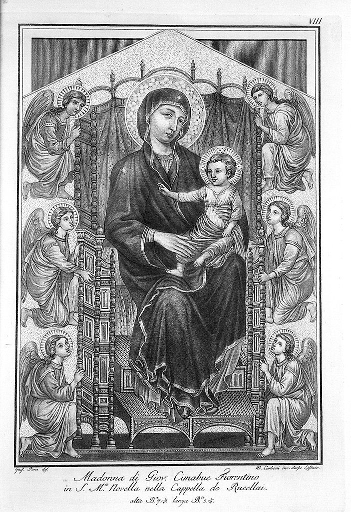 Madonna Rucellai, Madonna con Bambino in trono (stampa, elemento d'insieme) di Carboni Matteo, Pera Giuseppe (sec. XVIII)