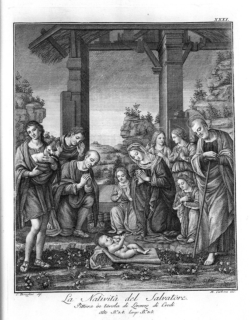 adorazione dei pastori (stampa, elemento d'insieme) di Carboni Matteo, Bozzolini Carlo (sec. XVIII)
