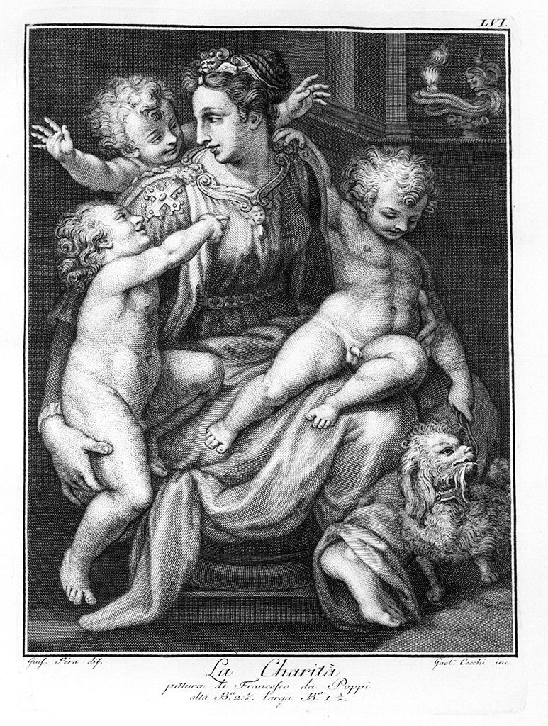 Carità (stampa, elemento d'insieme) di Pera Giuseppe, Morandini Francesco detto Poppi (sec. XVIII)