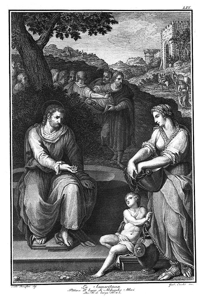 Cristo e la Samaritana (stampa, elemento d'insieme) di Bozzolini Carlo, Allori Cristofano (sec. XVIII)