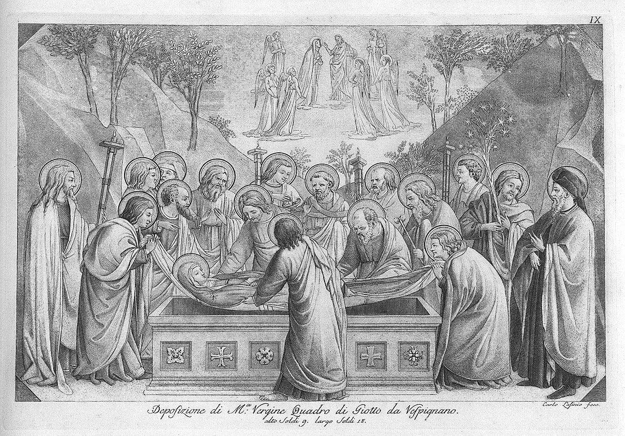 sepoltura della Madonna (stampa, elemento d'insieme) di Lasinio Carlo, Giotto di Bondone (sec. XVIII)