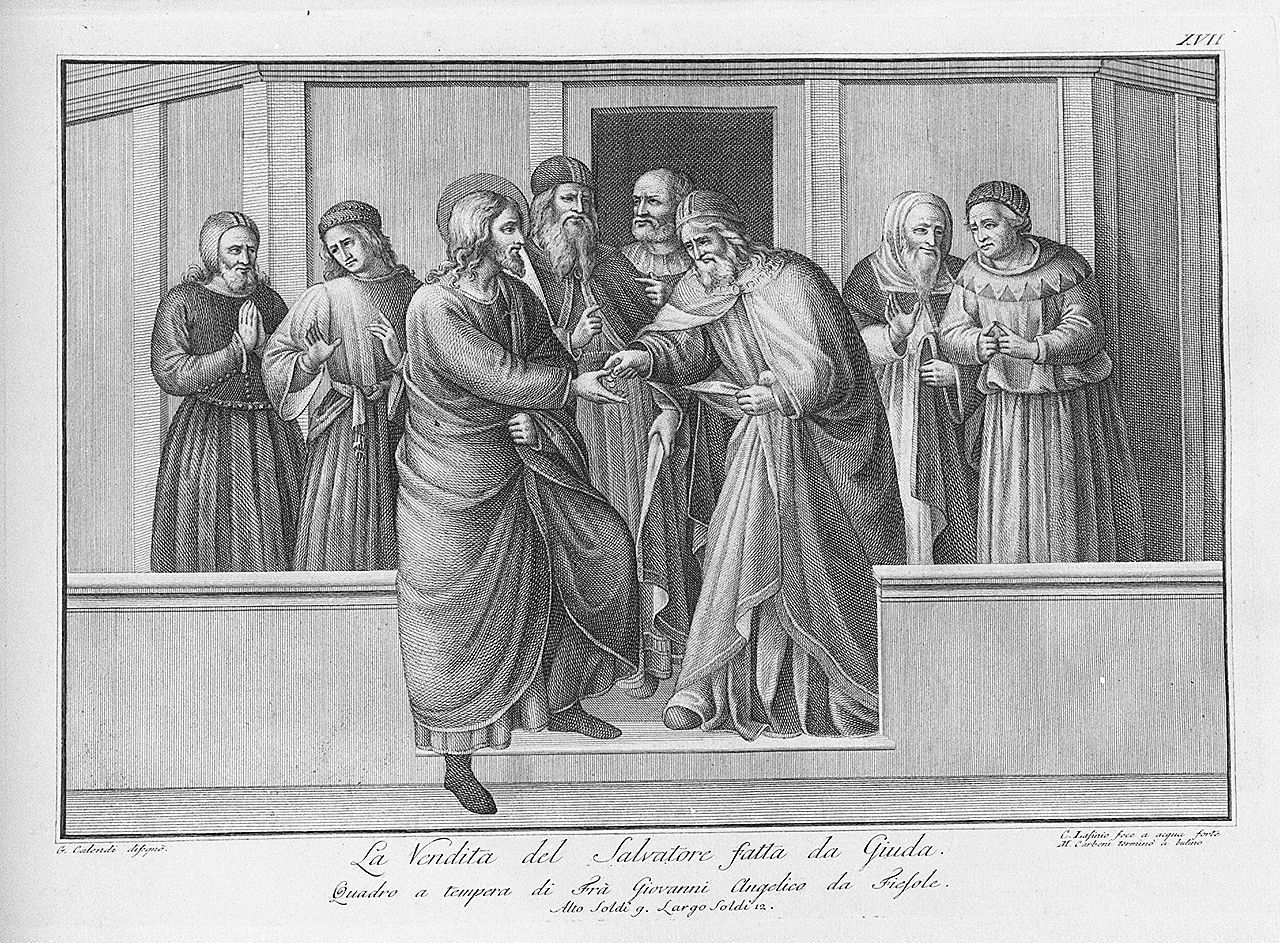 pagamento di Giuda Iscariota (stampa, elemento d'insieme) di Lasinio Carlo, Giuseppe Calendi (sec. XVIII)