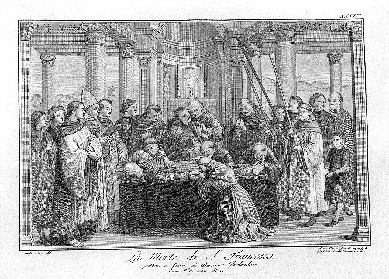 funerali di San Francesco d'Assisi (stampa, elemento d'insieme) di Cecchi Giovanni Battista, Pera Giuseppe (sec. XVIII)