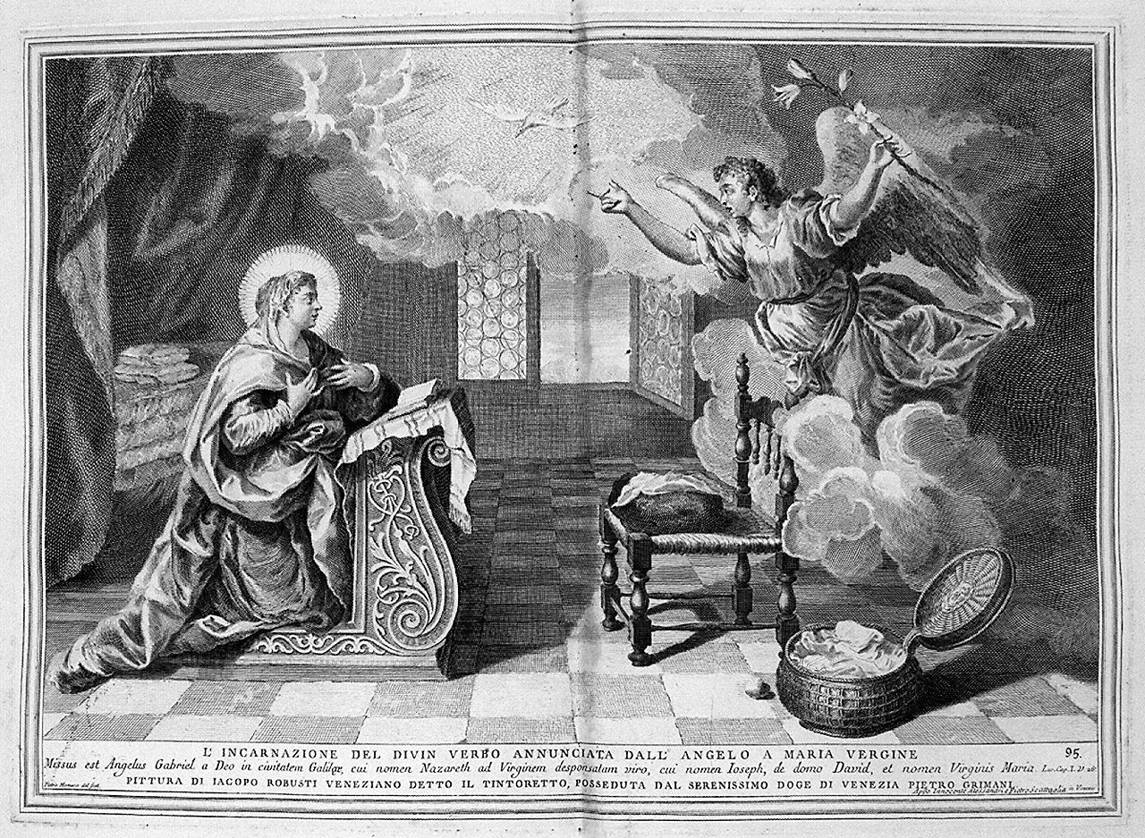 Annunciazione (stampa, elemento d'insieme) di Monaco Pietro (sec. XVIII, sec. XVIII, sec. XVIII)