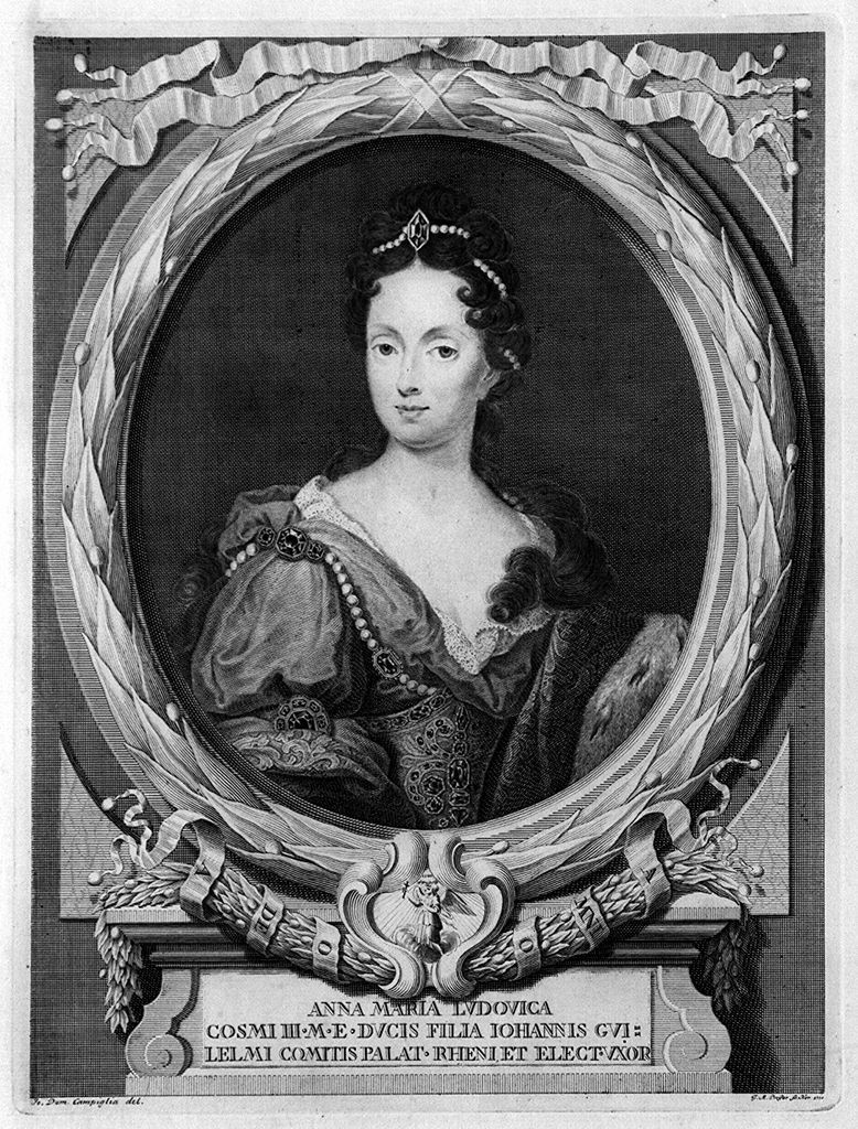 ritratto di Anna Maria Ludovica dè Medici (stampa, elemento d'insieme) di Campiglia Giovanni Domenico (sec. XVIII)