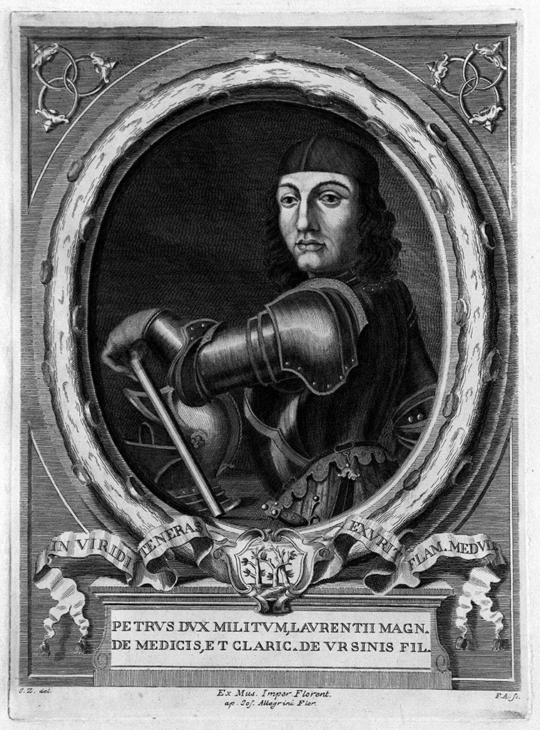 ritratto di Piero dè Medici detto il Fatuo (stampa, elemento d'insieme) di Allegrini Francesco, Zocchi Giuseppe (sec. XVIII)
