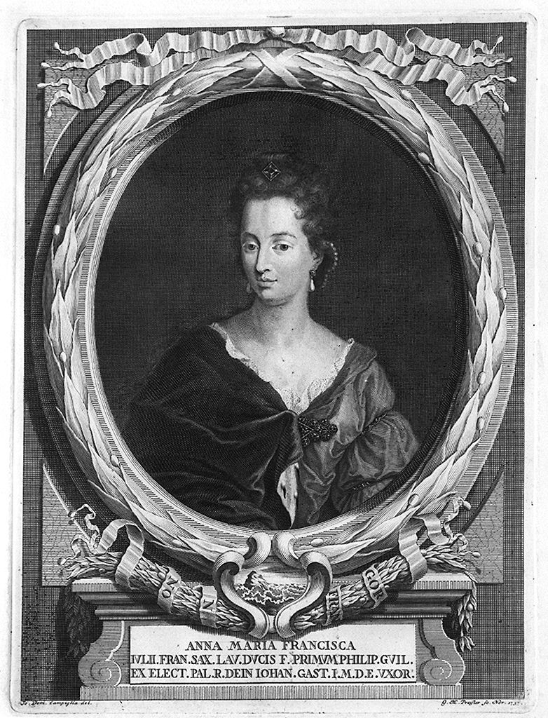 ritratto di Anna Maria di Sassonia (stampa, elemento d'insieme) di Campiglia Giovanni Domenico (sec. XVIII)