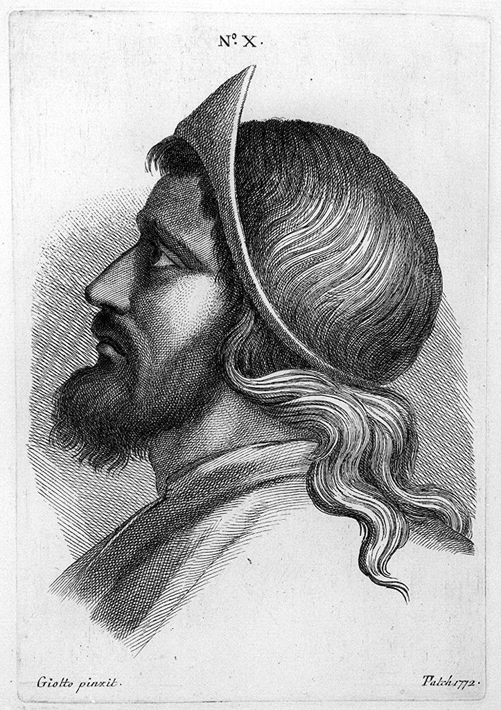 testa d'uomo con diadema (stampa, elemento d'insieme) di Patch Thomas, Giotto di Bondone (sec. XVIII)