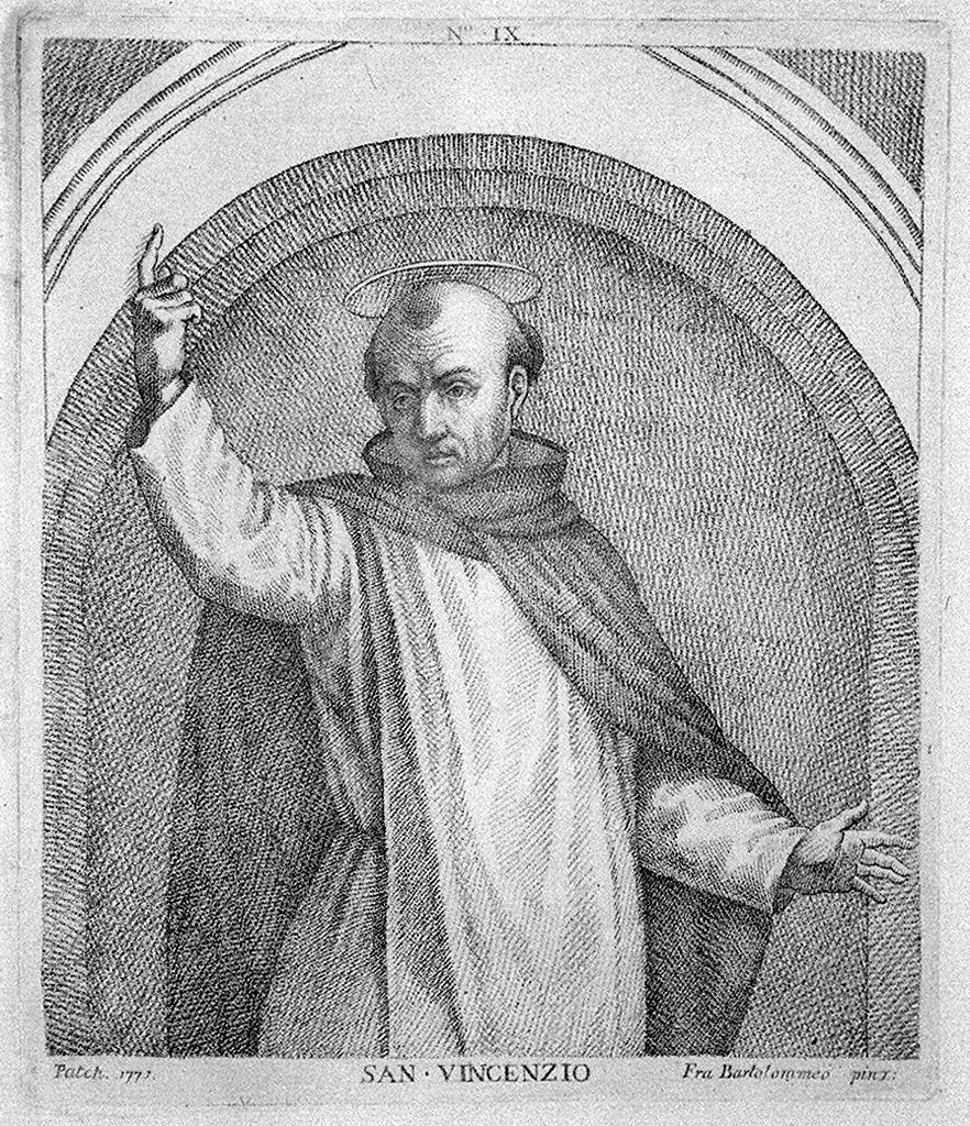 San Vincenzo Ferrer (stampa, elemento d'insieme) di Patch Thomas, Bartolomeo di Paolo del Fattorino detto fra' Bartolomeo (sec. XVIII)