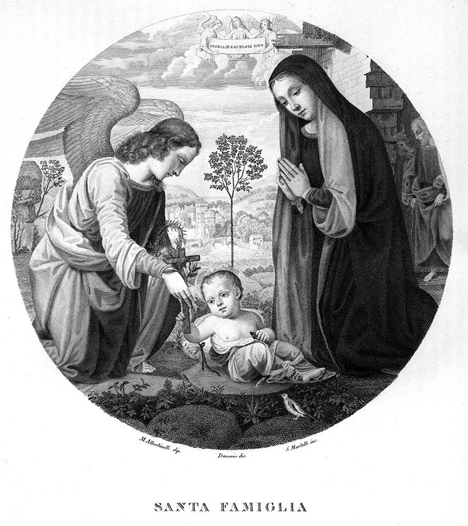 Madonna in adorazione del Bambino (stampa, elemento d'insieme) di Martelli Salvatore, Daverio Amilcare, Albertinelli Mariotto (sec. XIX)
