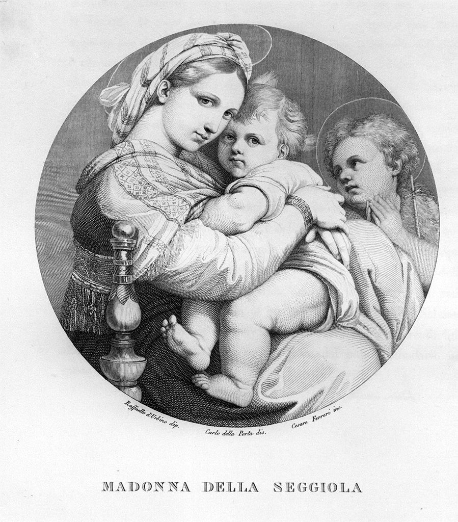 Madonna della seggiola, Madonna con Bambino e San Giovannino (stampa, elemento d'insieme) di Ferreri Cesare (sec. XIX)