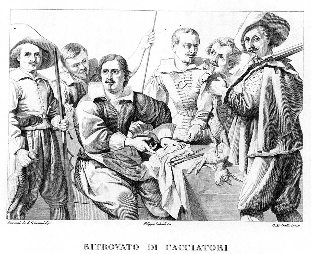 cacciatori (stampa, elemento d'insieme) di Gatti Giovanni Battista (sec. XIX)