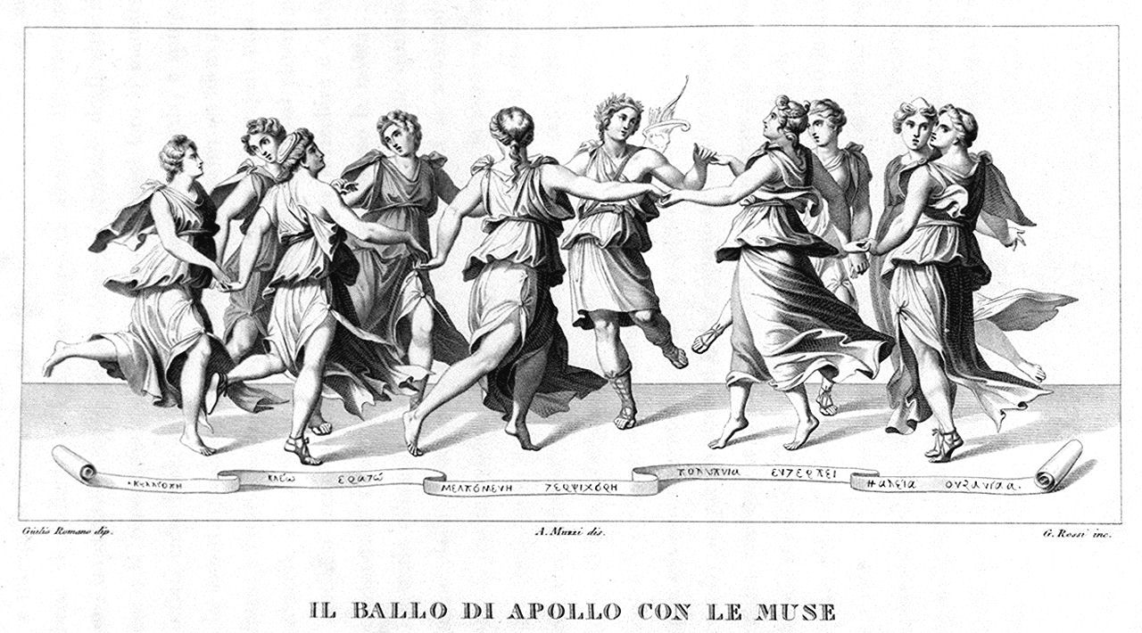Apollo danza con le Muse (stampa, elemento d'insieme) di Rossi Giuseppe (sec. XIX)