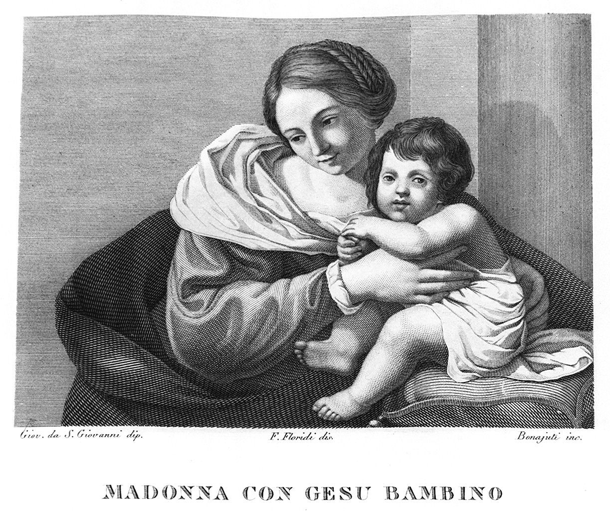 Madonna con Bambino (stampa, elemento d'insieme) di Bonaiuti Ignazio, Floridi Francesco (sec. XIX)