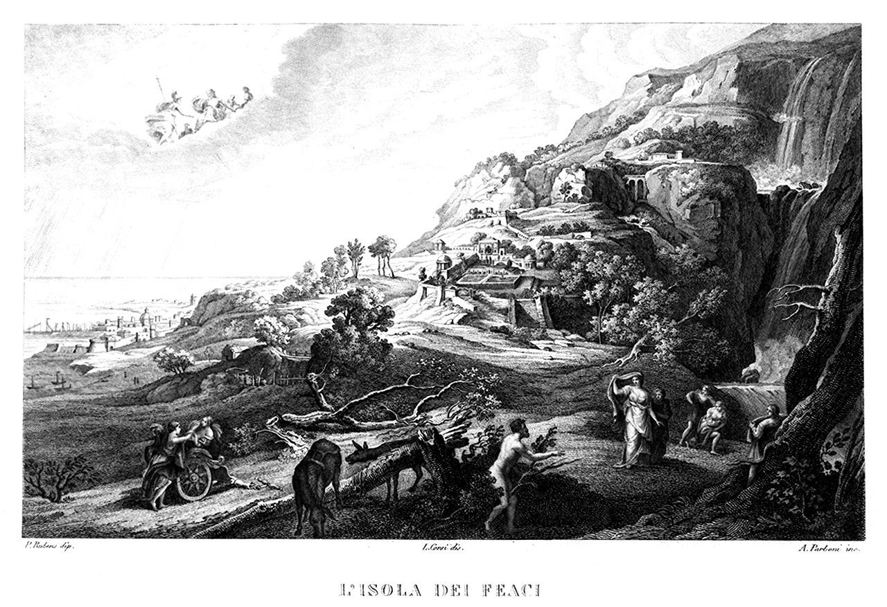 Ulisse incontra Nausicaa nell'isola dei Feaci (stampa, elemento d'insieme) - ambito italiano (sec. XIX)