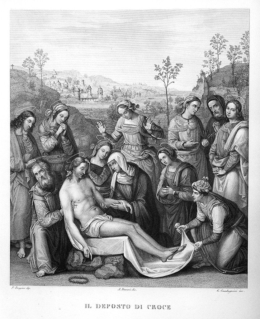 compianto sul Cristo morto (stampa, elemento d'insieme) di Guadagnini Gaetano, Vannucci Pietro detto Perugino (sec. XIX)