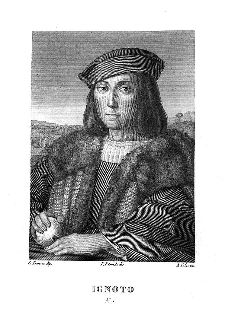 ritratto d'uomo (stampa, elemento d'insieme) di Calzi Achille, Floridi Francesco, Sanzio Raffaello (sec. XIX)