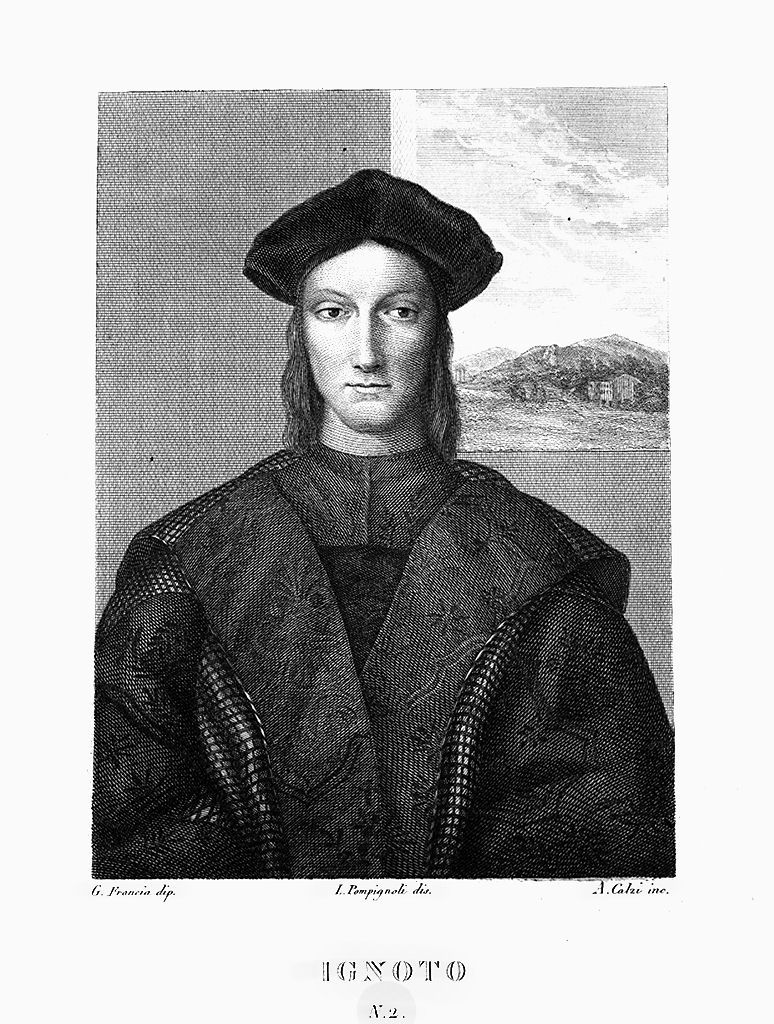 ritratto di Guidobaldo da Montefeltro (stampa, elemento d'insieme) di Calzi Achille, Sanzio Raffaello (attribuito) (sec. XIX)