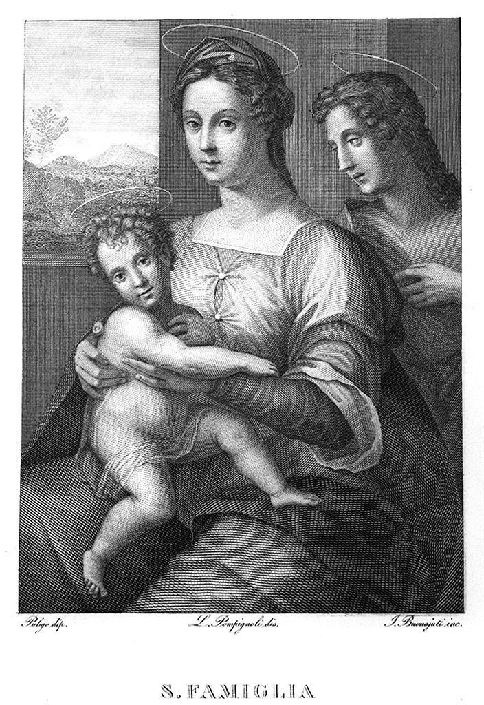 Madonna con Bambino e San Giovanni Battista (stampa, elemento d'insieme) di Bonaiuti Ignazio (sec. XIX)