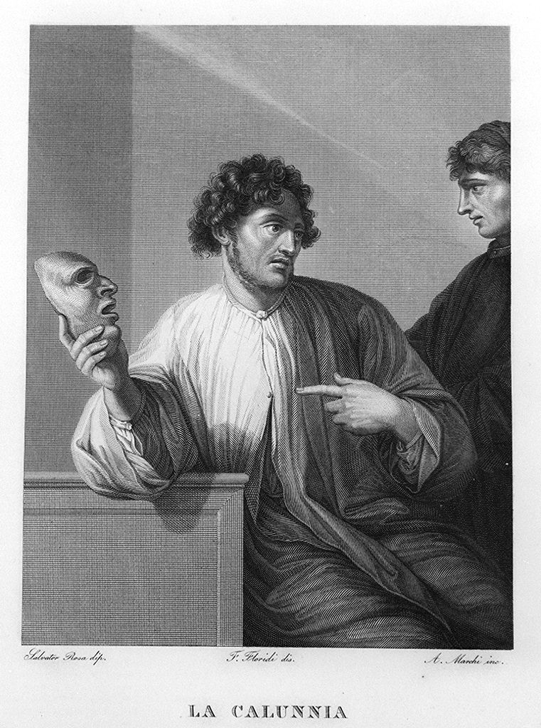 allegoria della calunnia (stampa, elemento d'insieme) di Floridi Francesco (sec. XIX)