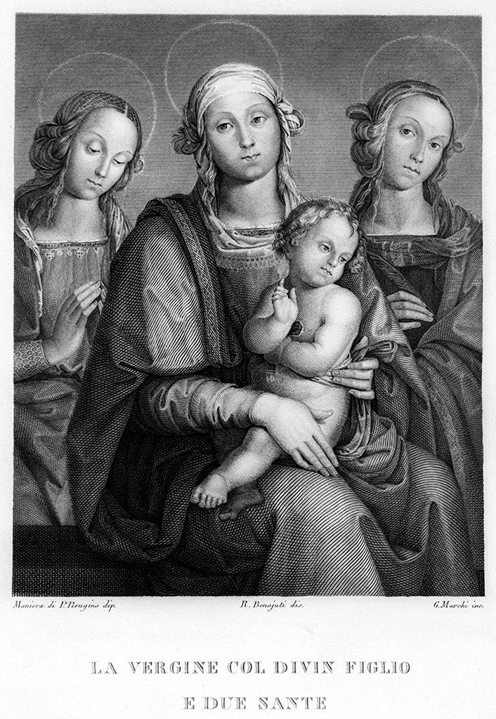Madonna con Bambino e Sante (stampa, elemento d'insieme) di Vannucci Pietro detto Perugino (sec. XIX)