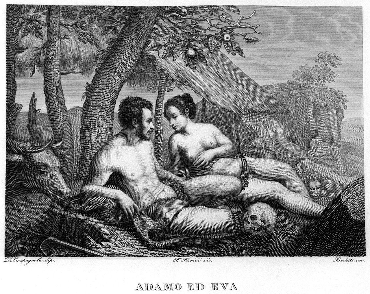 Adamo ed Eva (stampa, elemento d'insieme) di Bedetti Augusto, Floridi Francesco (sec. XIX)