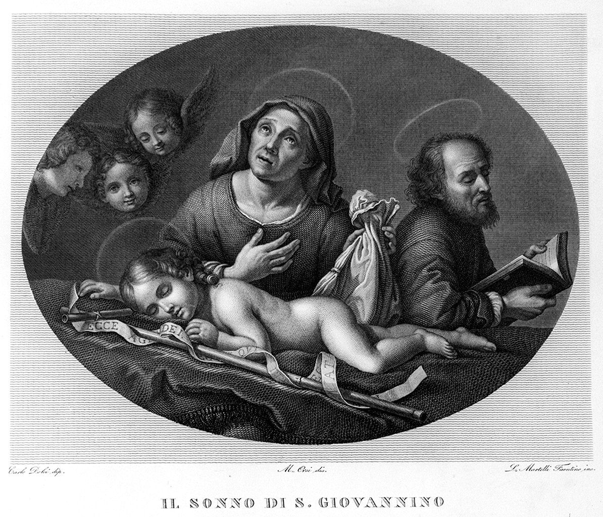 San Giovannino dormiente con Santa Elisabetta e San Zaccaria (stampa, elemento d'insieme) di Martelli Luigi (sec. XIX)