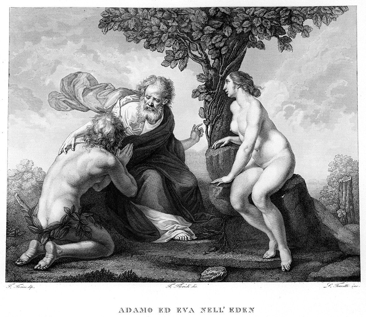 Adamo ed Eva rimproverati da Dio (stampa, elemento d'insieme) di Floridi Francesco (sec. XIX)