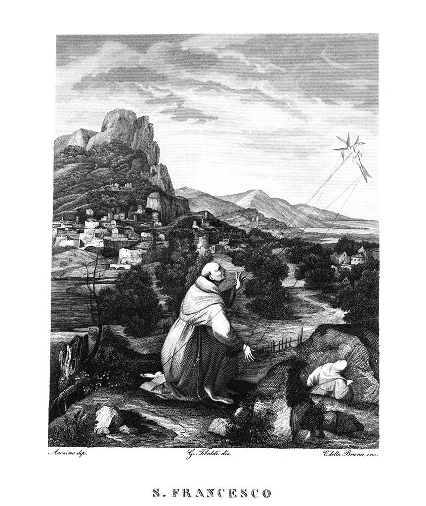 San Francesco d'Assisi riceve le stimmate (stampa, elemento d'insieme) di Della Bruna Vincenzo (sec. XIX)