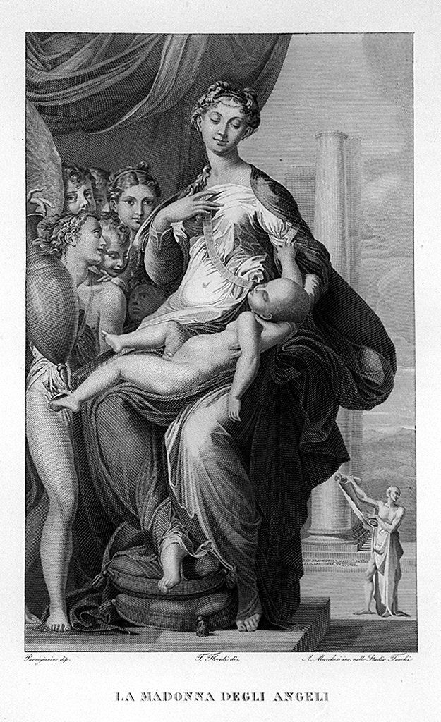Madonna col collo lungo, Madonna con Bambino e angeli (stampa, elemento d'insieme) di Floridi Francesco (sec. XIX)
