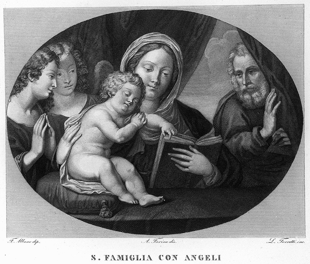 Sacra Famiglia con angeli (stampa, elemento d'insieme) di Farina Achille (sec. XIX)