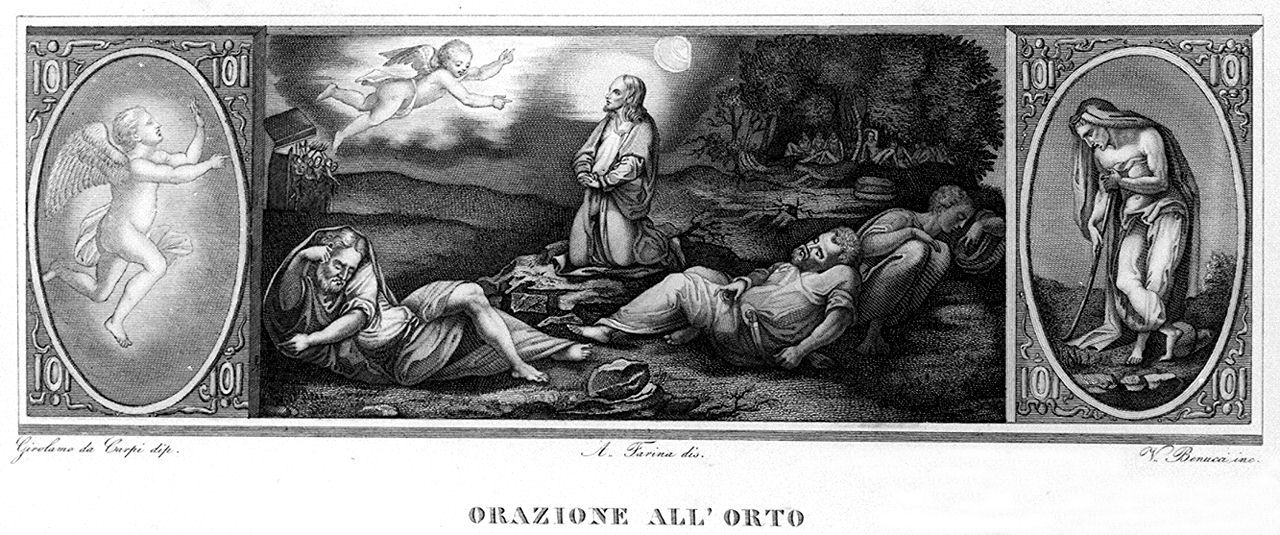 orazione di Cristo nell'orto di Getsemani (stampa, elemento d'insieme) di Benucci Vincenzo, Farina Achille (sec. XIX)