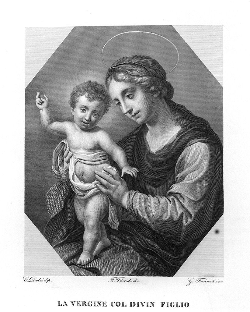 Madonna con Bambino (stampa, elemento d'insieme) di Fusinati Giuseppe, Floridi Francesco (sec. XIX)