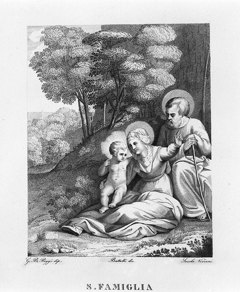 Sacra Famiglia (stampa, elemento d'insieme) di Viviani Antonio (scuola) (sec. XIX)