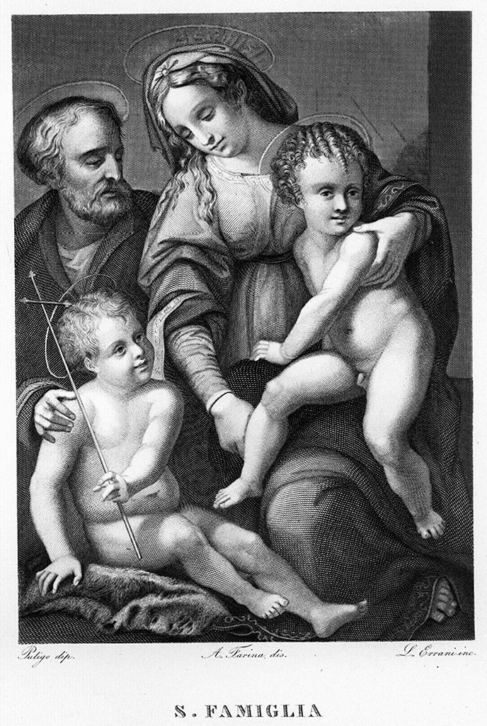 Sacra Famiglia con San Giovanni Battista bambino (stampa, elemento d'insieme) di Farina Achille (sec. XIX)