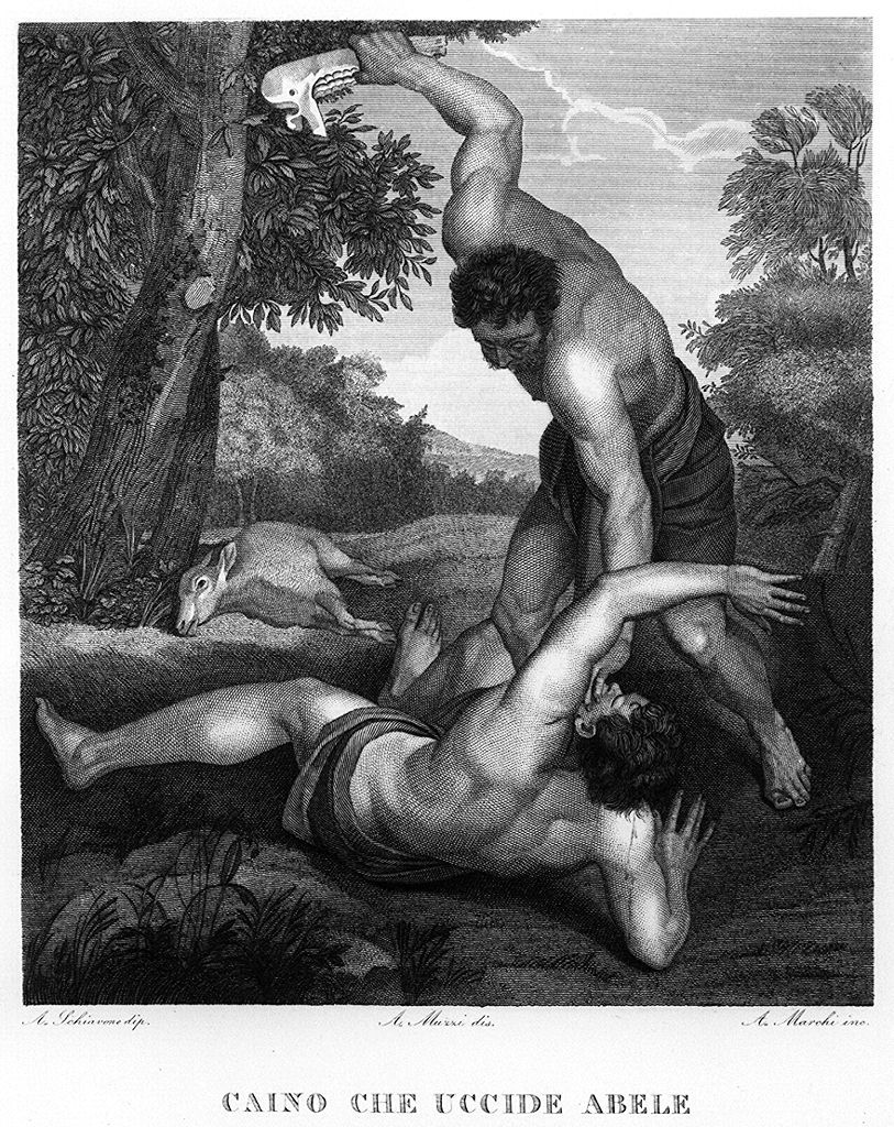 Caino uccide Abele (stampa, elemento d'insieme) di Muzzi Antonio (sec. XIX)