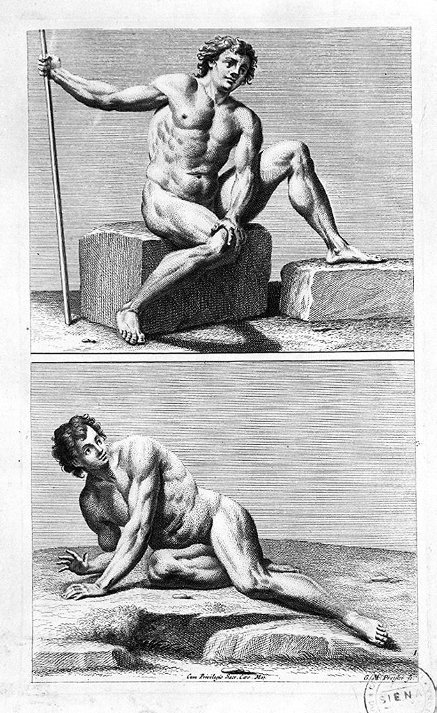 figura maschile nuda (stampa, elemento d'insieme) di Preissler Georg Martin, Preissler Johann Daniel (sec. XVIII)