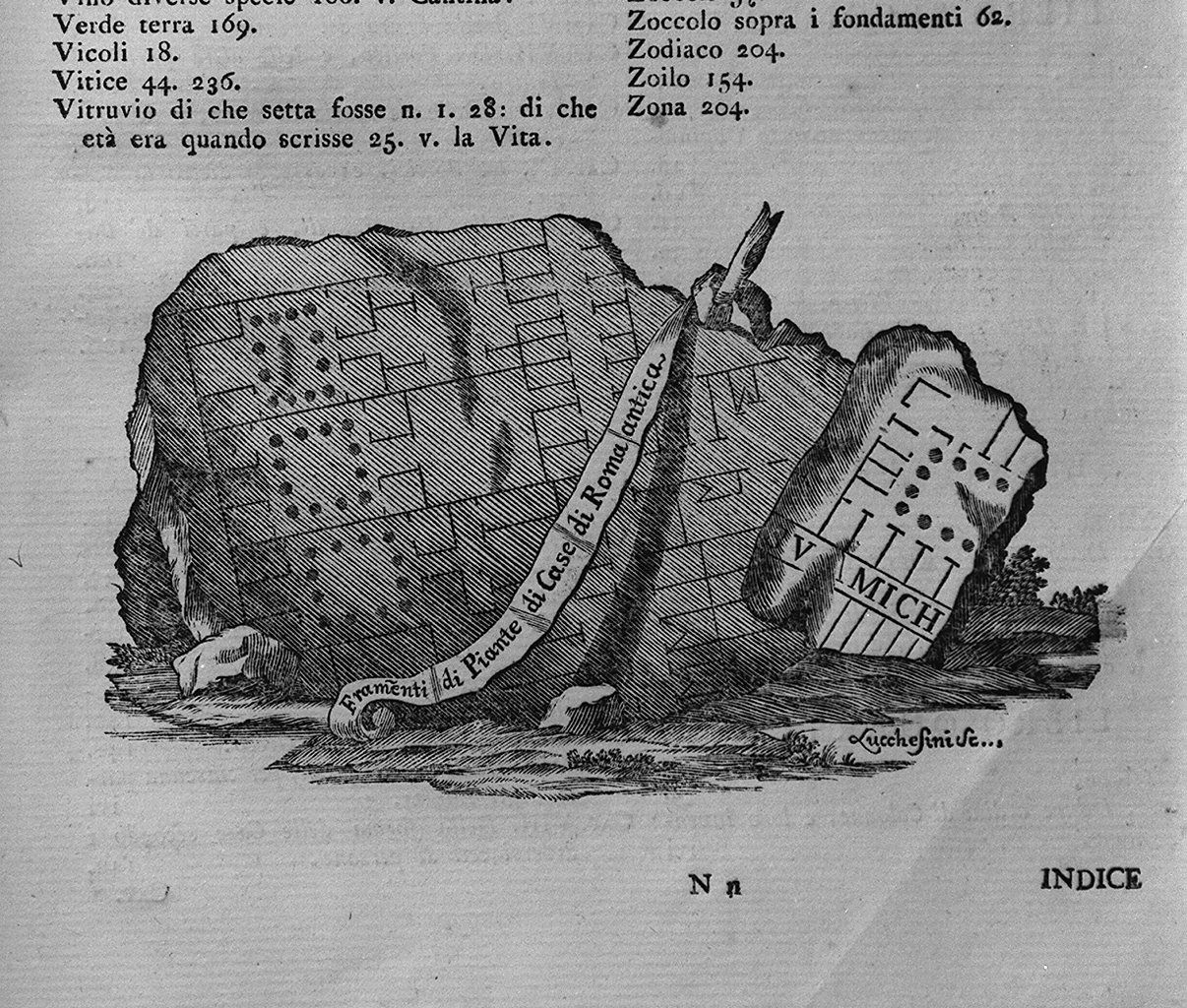 frammenti di piante di case dell'antica Roma (stampa, elemento d'insieme) di Lucchesini Ignazio (sec. XVIII)